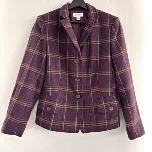 Vintage Talbots Plaid Wool Coat Made in USA Size 10